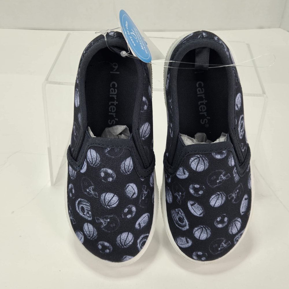 Carter's Damon Slip-On Canvas Sneakers - Navy with Sports Print Size C9 Toddler - Picture 4 of 12